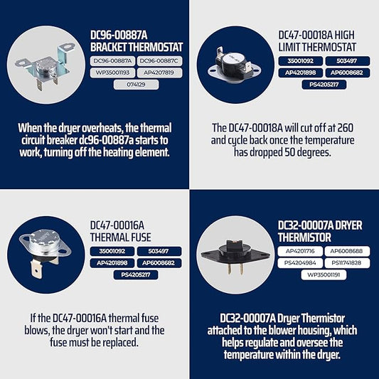 Dryer Heating Element Kit DC47-00016A, DC32-00007A, D696-00887A, DC47-00018A